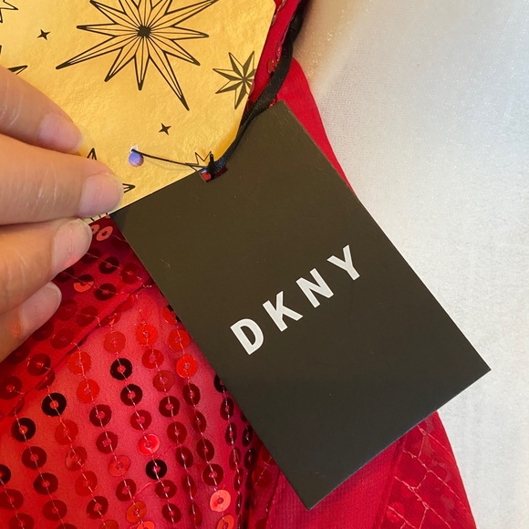 Red DKNY sequin dress/blouse (belt is NOT included) - Picture 2 of 4